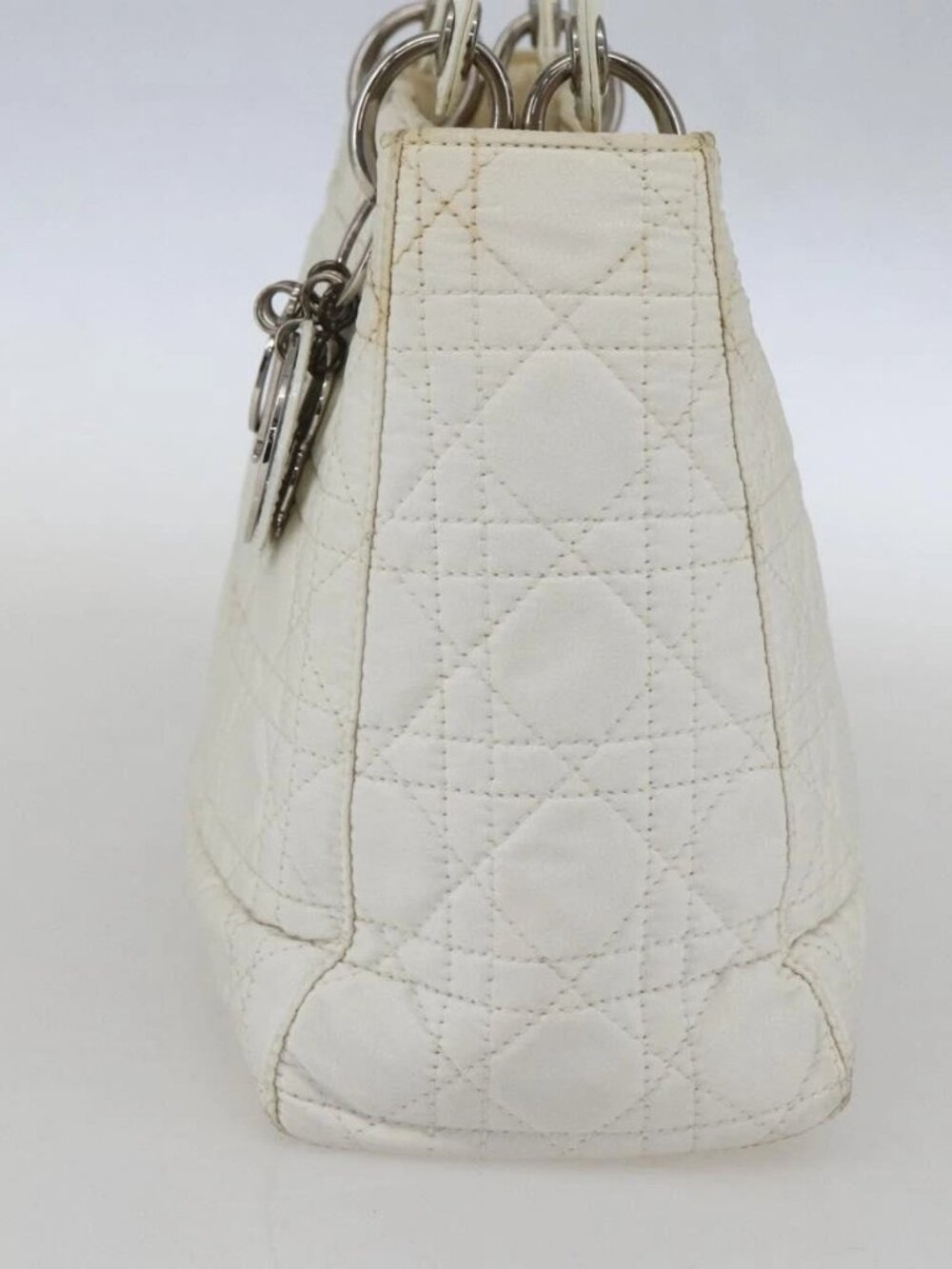 Christian Dior Lady Dior Canage Hand Bag Nylon White Silver Auth 158966 - Picture 6 of 16